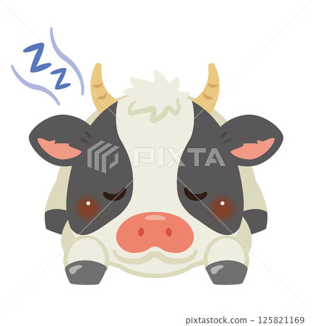 Illustration of a cow sleeping face down Illustration of a cow sleeping face down 125821169