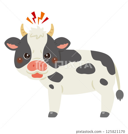 Sideways illustration of an angry cow looking straight ahead Sideways illustration of an angry cow looking straight ahead 125821170