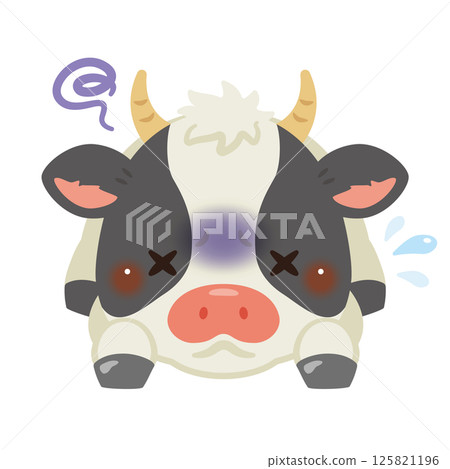 Illustration of a cow lying face down due to poor health 125821196