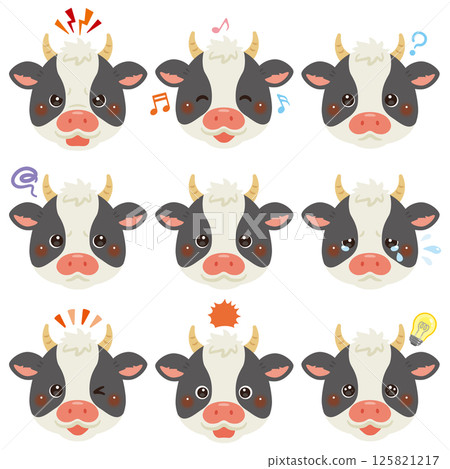 牛插圖集-僅面部表情 125821217