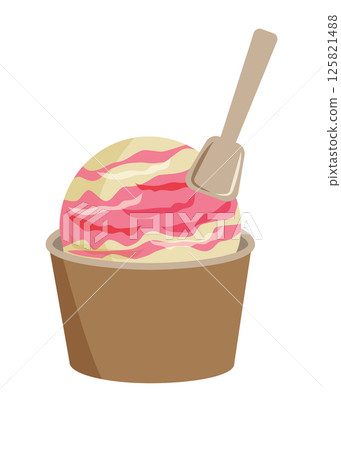 Mixed strawberry and vanilla ice cream in a cup Vector illustration 125821488