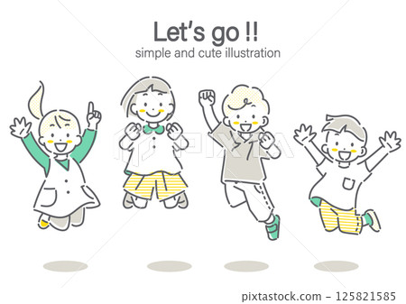 跳進未來的孩子簡單可愛的線條插畫 125821585