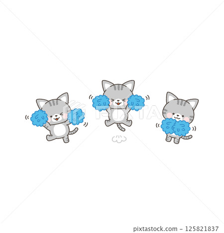 Tabby Cat Cheerleaders Blue Team Set 125821837