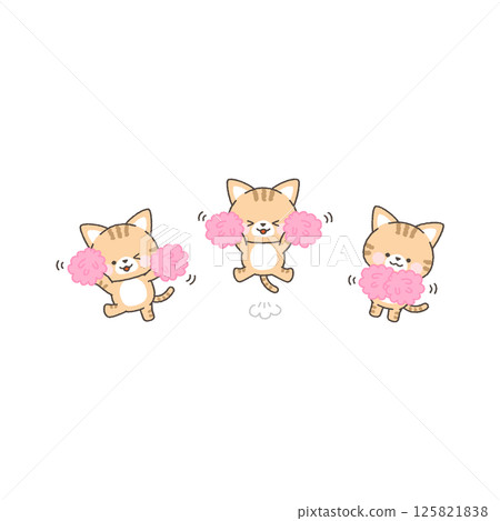 Brown tabby cat cheerleaders, peach group set Brown tabby cat cheerleaders, peach group set 125821838