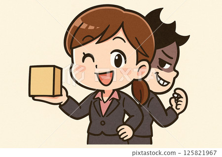 Illustration of a smiling female character with reverse face 125821967