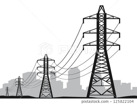 High voltage transmission systems. Electrical transmission towers stock illustration 125822104