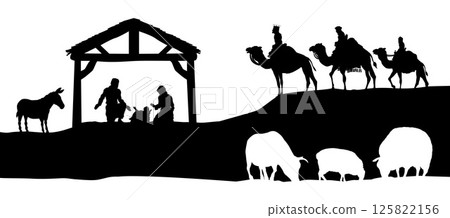 Christmas Nativity Scene Bethlehem Manger Wise Men 125822156