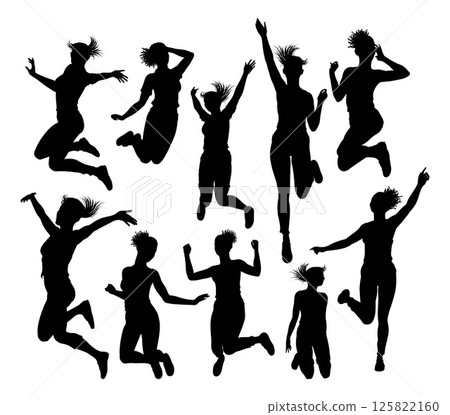 Happy Woman Jumping For Joy Silhouette Women Happy Woman Jumping For Joy Silhouette Women 125822160