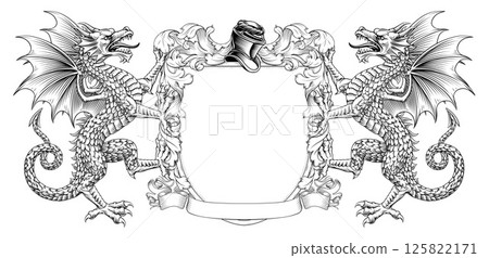 Dragon Coat of Arms Crest Heraldic Knight Shield 125822171