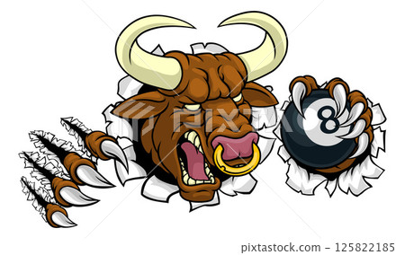 Bull Minotaur Longhorn Cow Pool Mascot Cartoon 125822185