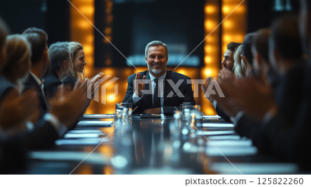 Success and teamwork celebrated in a professional business meeting setting 125822260