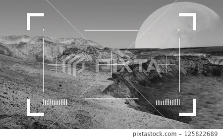 Sand Dune, Crater and Amazing Rock in desert, Martian surface Sand Dune, Crater and Amazing Rock in desert, Martian surface 125822689