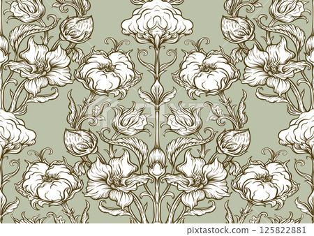 Pure cotton. Cotton plant. Art nouveau style 125822881