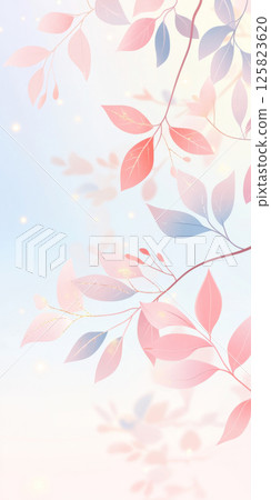 Delicate floral pattern with pink and blue leaves on soft pastel background 125823620