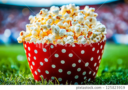 Enjoying popcorn at an outdoor concert during sunset 125823919