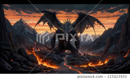 Game background: A landscape with a gatekeeper monster in hell. Devil 125823935