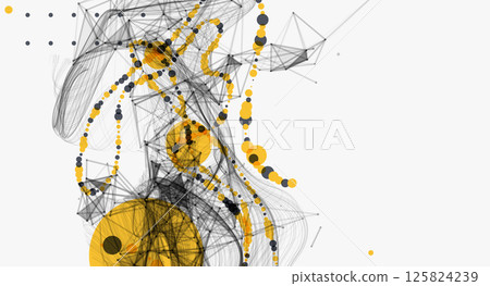 Abstract visualization of scientific data interaction through a network of interconnected nodes, smooth curves and chaos. Vector 125824239