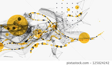 Abstract visualization of scientific data interaction through a network of interconnected nodes, smooth curves and chaos. Vector 125824242