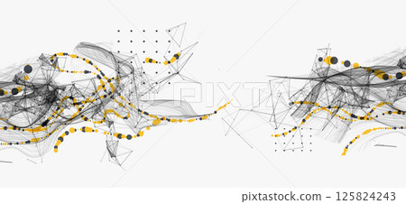 Abstract visualization of scientific data interaction through a network of interconnected nodes, smooth curves and chaos. Vector 125824243