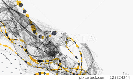 Abstract visualization of scientific data interaction through a network of interconnected nodes, smooth curves and chaos. Vector 125824244