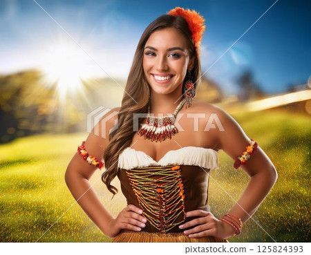 Young woman in New Zealand traditional costume 125824393