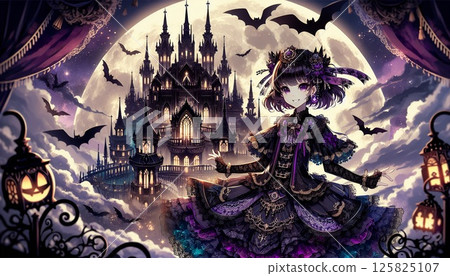 一幅黑暗而細緻的萬聖節成熟女性插畫 125825107