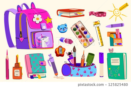 School stationery stickers set 125825480