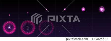 Pink firework effect animation frames set 125825486