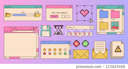 Retro style window browser assets set. 125825488