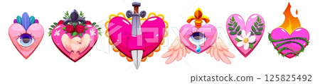 Mexican sacred hearts set isolated on white 125825492