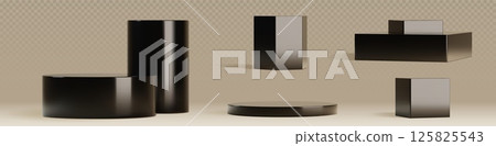 Black podium and pedestal set 125825543
