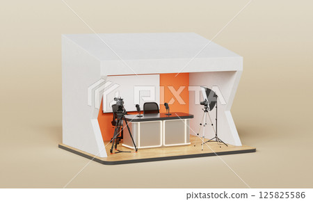 Media Studio Booth for Broadcasting or Podcasting Mock up. 3D Rendering. 125825586