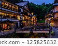 Summer night view of Ginzan Onsen 125825632