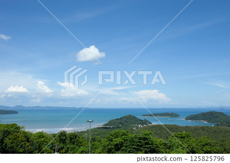 Landscape nature view blue sky white clouds over sea in good weather day Landscape nature view blue sky white clouds over sea in good weather day 125825796