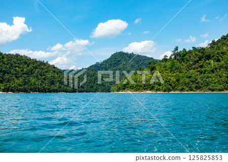 Tropical rainforest Mountain peak in Thailand, Beautiful archipelago islands Thailand Scenic mountains in the lake in Khao Sok National Park, Amazing nature landscape 125825853