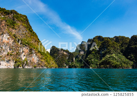 Tropical rainforest Mountain peak in Thailand, Beautiful archipelago islands Thailand Scenic mountains in the lake in Khao Sok National Park, Amazing nature landscape 125825855