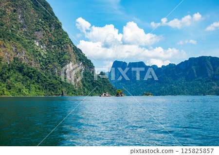 Tropical rainforest Mountain peak in Thailand, Beautiful archipelago islands Thailand Scenic mountains in the lake in Khao Sok National Park, Amazing nature landscape 125825857