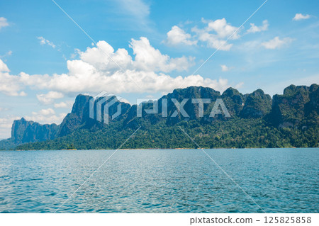 Tropical rainforest Mountain peak in Thailand, Beautiful archipelago islands Thailand Scenic mountains in the lake in Khao Sok National Park, Amazing nature landscape 125825858