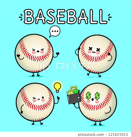 Charming cartoon baseball characters showcase emotions, ideas, and financial aspects in a fun illustration. Charming cartoon baseball characters showcase emotions, ideas, and financial aspects in a fun illustration. 125825913