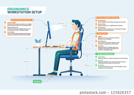 Ergonomics workstation setup vector illustration. 125826357
