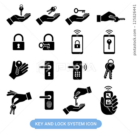 Key and lock system symbol icon Key and lock system symbol icon 125826441