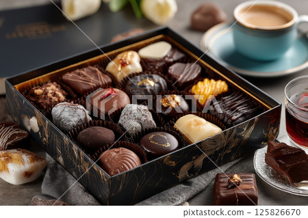 Gourmet assorted chocolates in luxury box 125826670