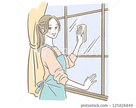 Women cleaning windows Women cleaning windows 125826849