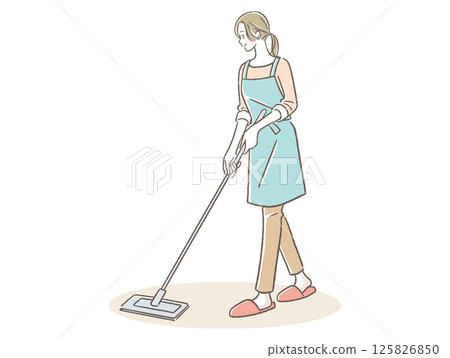 一位女士正在打掃地板 125826850