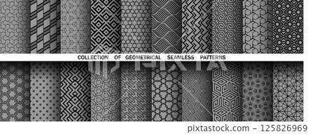 Geometric set of seamless black and gray patterns. Simple vector graphics Geometric set of seamless black and gray patterns. Simple vector graphics 125826969