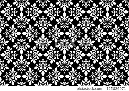 Flower geometric pattern. Seamless vector background. White and black ornament. Flower geometric pattern. Seamless vector background. White and black ornament. 125826971