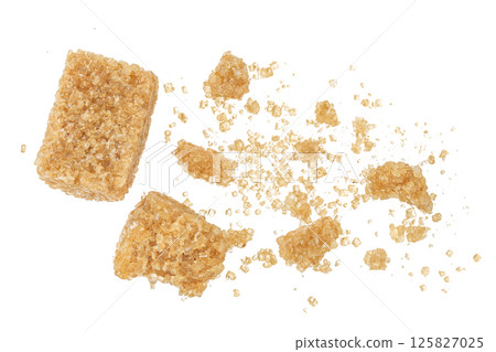 brown sugar cubes isolated on white background. Top view, flat lay brown sugar cubes isolated on white background. Top view, flat lay 125827025
