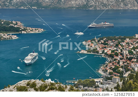 View of Kotor Bay, Montenegro, from the hills 125827053