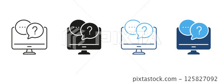 Computer With Speech Bubbles Line and Solid Icon Set. Online Communication, Customer Support, And Digital Interaction Symbol Collection. Chat Interface Design. Isolated Vector Illustration 125827092