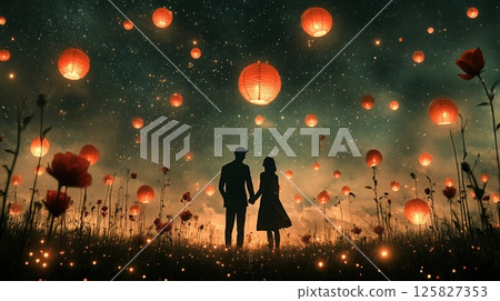 a vibrant wildflower meadow bursting with colorful blooms under a clear blue sky. This scene captures the essence of nature beauty in spring and summer. 125827353